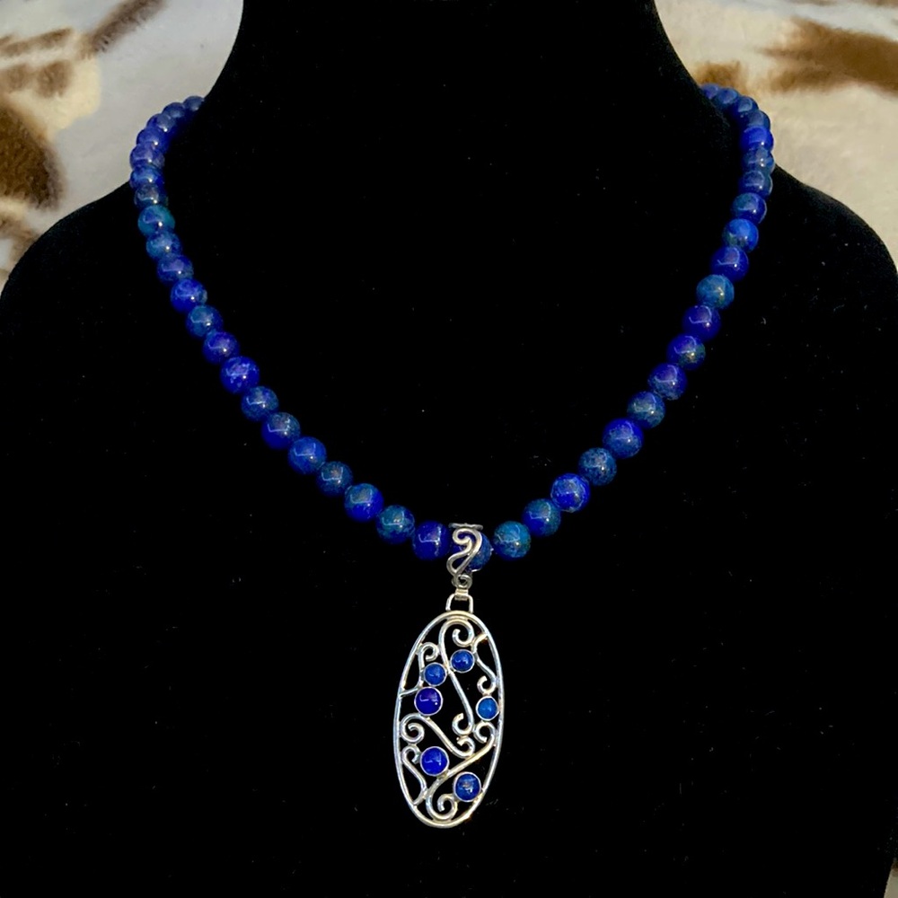 Jay King Lapis Lazuli Beaded 10” Necklace & Silver Pendant